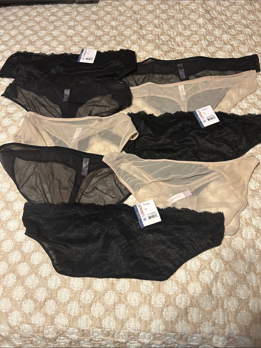 Joyspun Women’s Lace and Mesh Thong Panties. 9 pairs of Panties, 3 pack of 3.